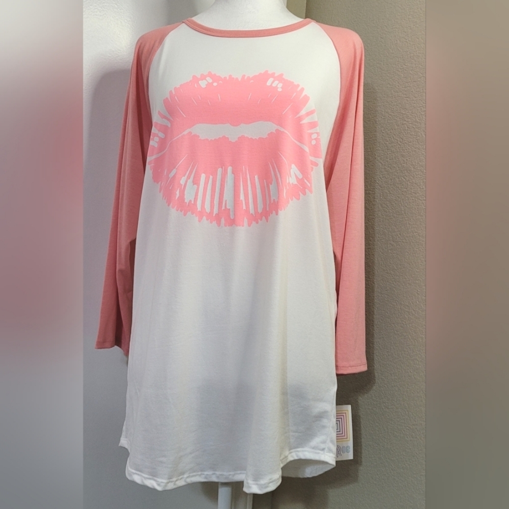 LuLaRoe Randy, 3/4 Sleeves Pink/Peachy Blouse Soft, Size Large